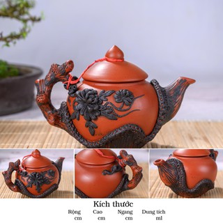 Bộ ấm chén tử sa đắp nổi Bát Tràng, Bộ Trà Đắp Nổi Tùng Cúc