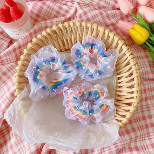 DÂY VẢI CẦU VỒNG MAY SCRUNCHIES- ĐỒ HANDMADE