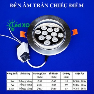 Đèn led âm trần mắt ếch 3w 7w 12w ánh sáng trắng/vàng