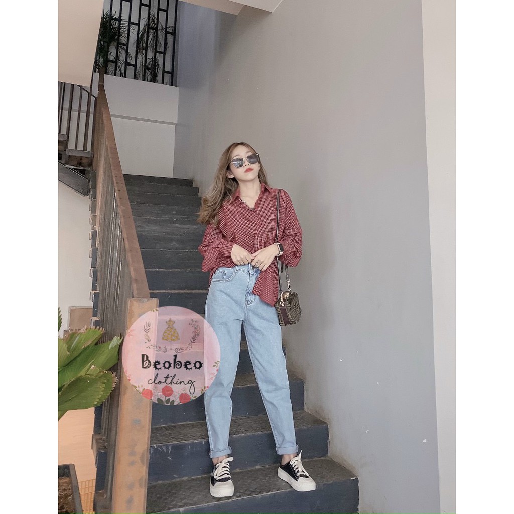 Áo sơ mi oversize tay phồng kẻ sọc 3 màu ulzzang