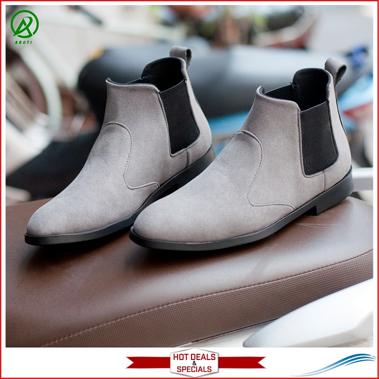 [Shop Uy Tín] Giày Chelsea Boot Nam Cổ Chun Da Búc Xám Phong Cách Hàn Quốc - CB520-bucxamhun