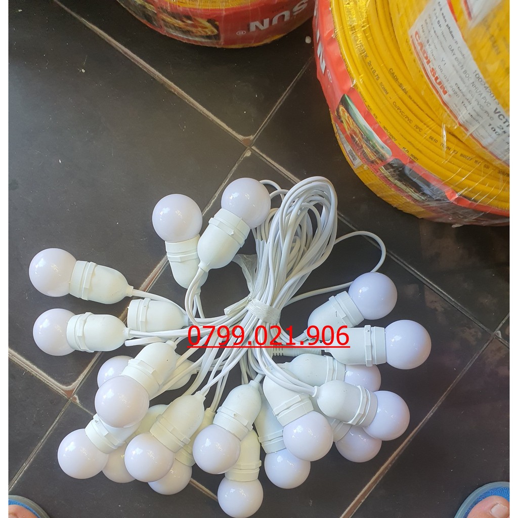 Bộ dây treo kín nước dài 10m 20 đuôi đèn e27