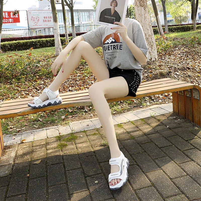 Dép quai hậu nữ giá rẻ Dép da nữ Giày Sandal Thể Thao Đế Bánh Mì Phong Cách Hàn Quốc Màu Sắc Tương Phản Thời Trang Mùa Hè