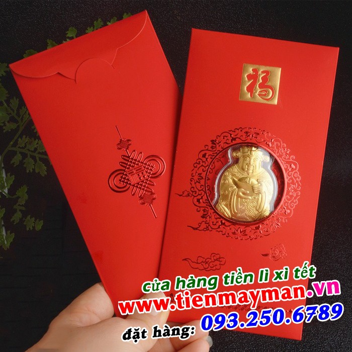 Phong bao lì xì miếng vàng thần tài 24k 9999 lì xì tết siêu sang