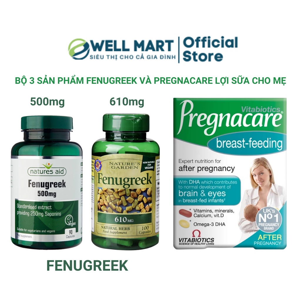 Bộ sản phẩm lợi sữa cho mẹ sau sinh Pregnacare Breast Feeding và Fenugreek