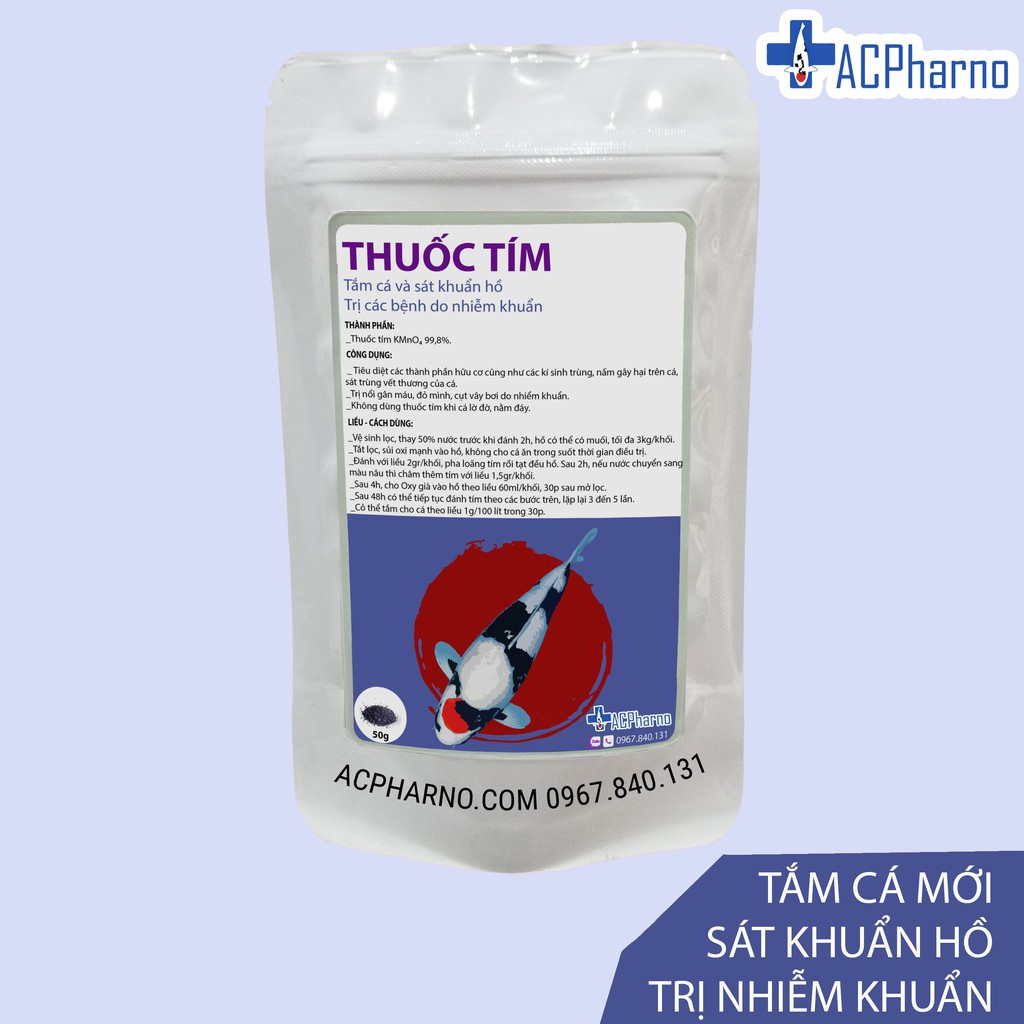 Thuốc Tím KMnO4 ACPharno Tắm cá, sát khuẩn hồ cá koi, sát trùng vết thương, tiêu diệt nấm, kí sinh gây hại cho cá koi