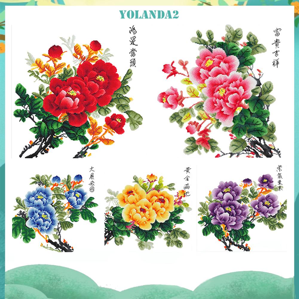 Tranh Thêu Chữ Thập Diy Hình Hoa Mẫu Đơn 11ct 60x60cm