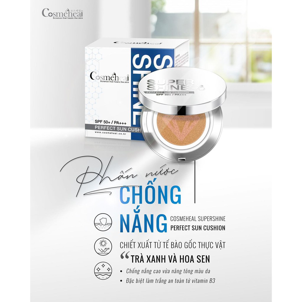 Phấn Nước COSMEHEAL Perfect Sun Cushion SPF50+/PA+++ Chống Nắng Bên Ngoài, Dưỡng Ẩm Bên Trong,  Mỏng Nhẹ Không Bít Tắc.