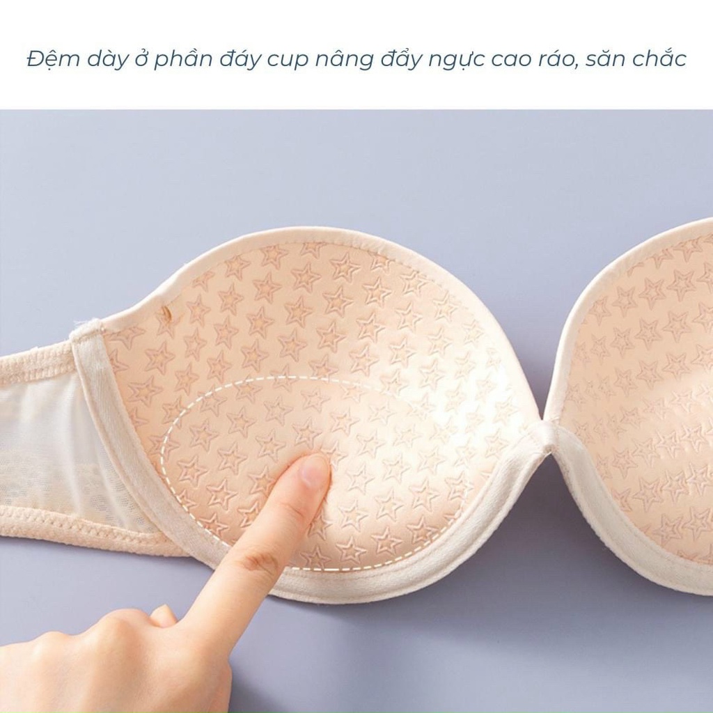 Áo lót nữ Embra trơn phối lưng ren có gọng đệm mỏng hình sao nâng ngực tự nhiên EBALCG30