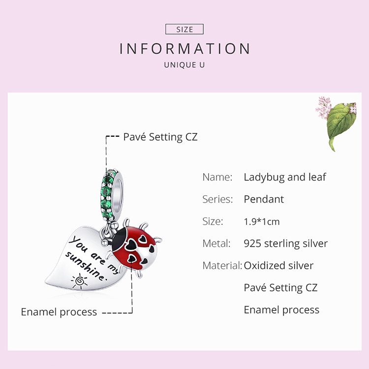 Hạt Charm Bamoer BSC492 Bạc Sterling 925 Hình Bọ Rùa Và Lá Chữ You Are My Sunshine Làm Vòng Tay/Vòng Cổ DIY