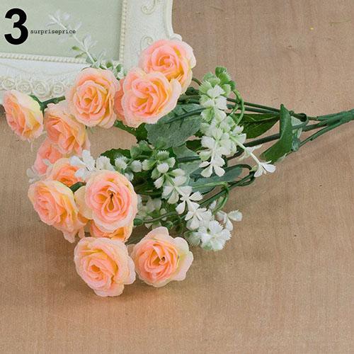 Cành 15 đầu hoa hồng nhân tạo màu sắc sống động đẹp mắt