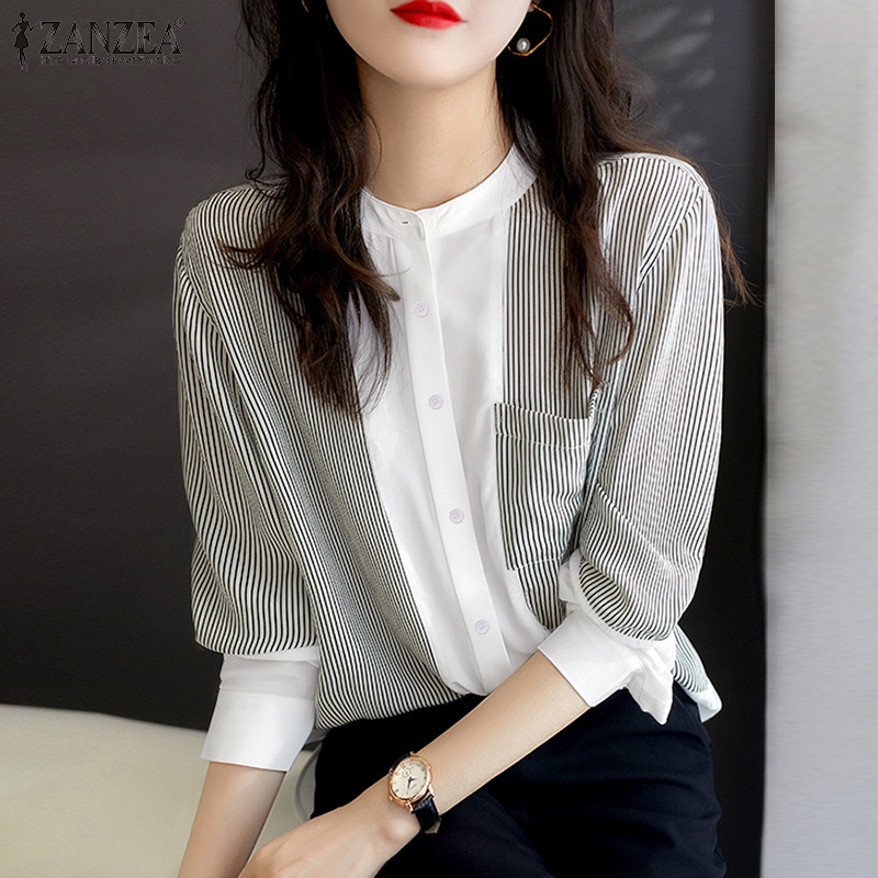 Zanzea Áo Sơ Mi Dài Tay Họa Tiết Sọc Thời Trang Dành Cho Nữ