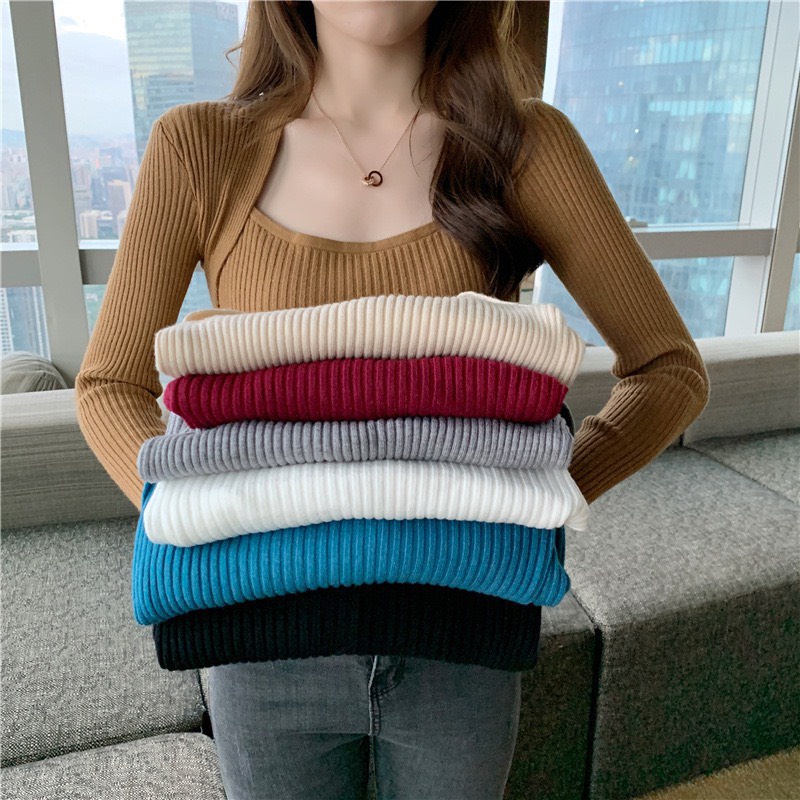 Áo len tăm Gamyy cổ vuông, áo dệt kim tay dài nữ mềm mịn | BigBuy360 - bigbuy360.vn