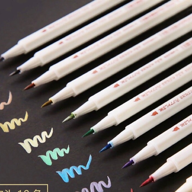 10 Bút Brush Lông Mềm Sta Metallic Nhũ Kim Tuyến Đầu Nhỏ Viết Sắc Nét