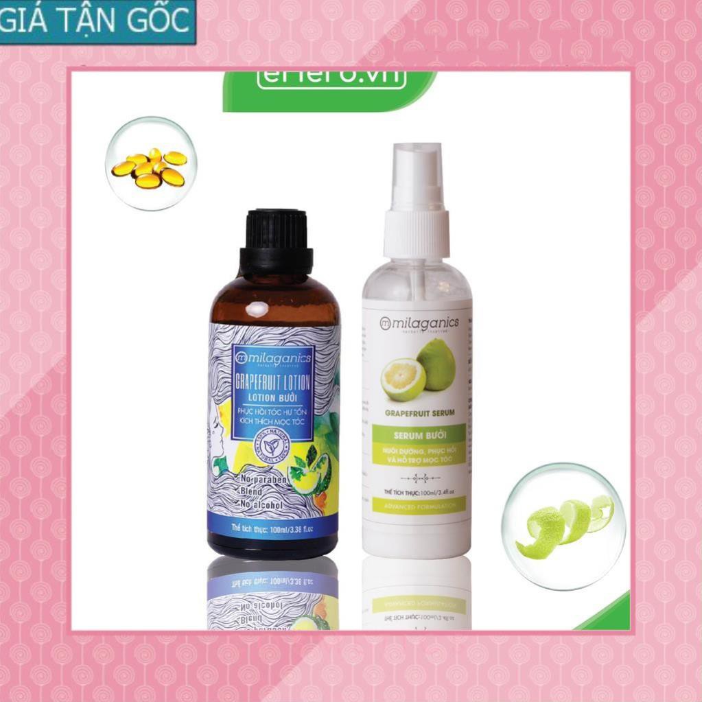 [GIÁ TẬN GỐC] Combo Serum & Lotion Bưởi Kích Thích Mọc Tóc, Ngăn Ngừa Rụng Tóc MILAGANICS (100ml/ Chai) [EH]