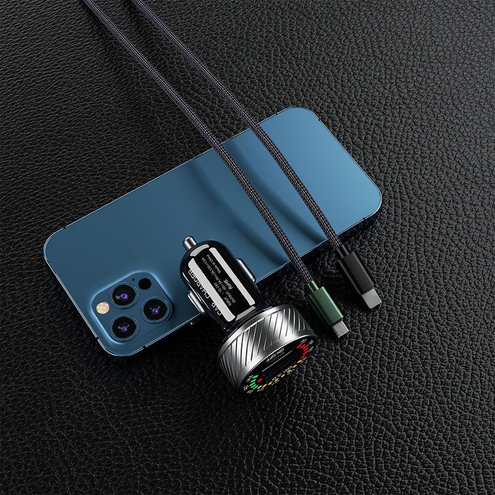 Củ Sạc Nhanh Không Dây USB QC 3.0 Hai Cổng Với Màn Hình Hiển Thị Vôn Kế Cho Xe Hơi