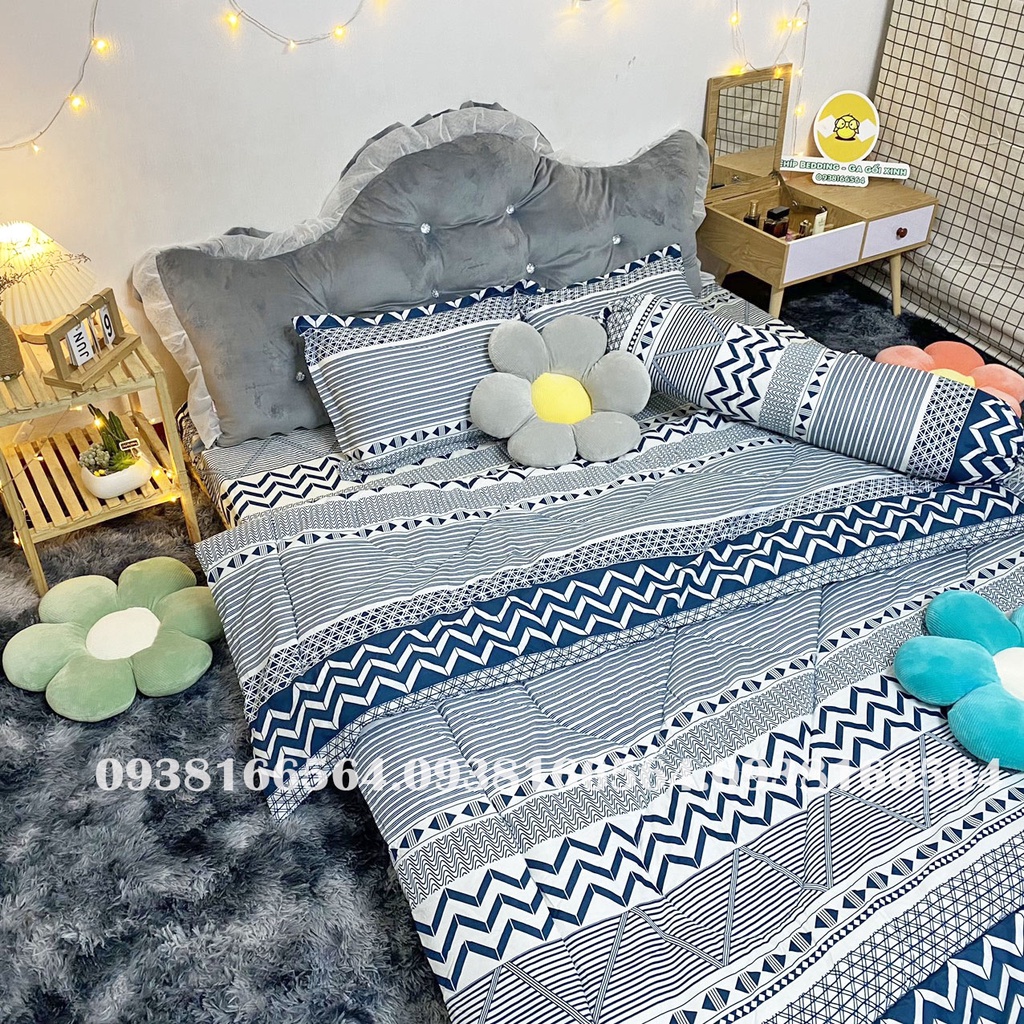 TRỌN BỘ COTTON POLY 5 MÓN CHĂN PHAO DÀY DẶN HÀNG VN THỔ CẨM XANH DƯƠNG - ĐỦ KÍCH THƯỚC