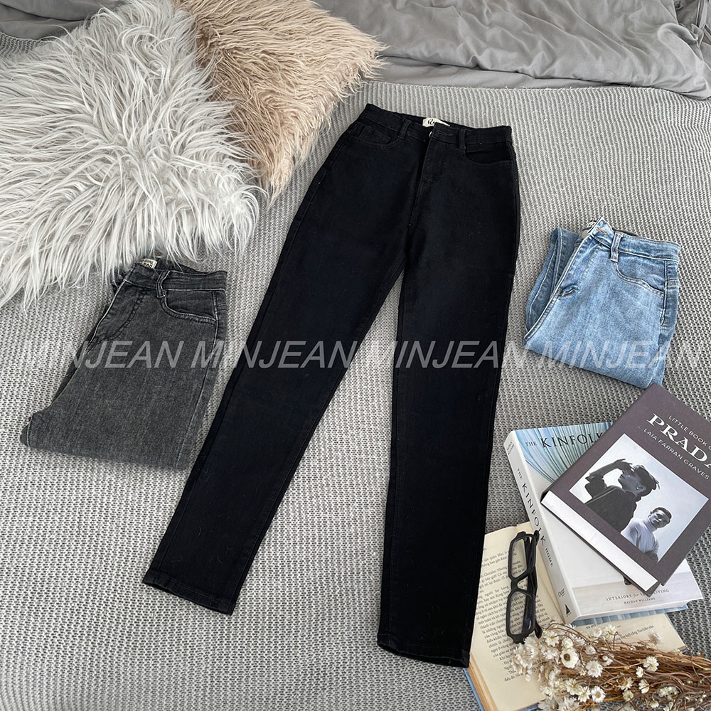 Quần Jean Nữ Skinny Basic Co Giãn MINJEAN M02, Quần Bò Cạp Cao Dáng Ôm Trơn Dài