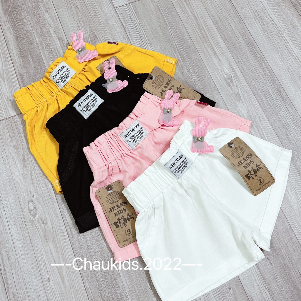 Quần đùi bé gái, quần short kaki tai thỏ 4 màu cực đẹp cho bé size 20-30kg