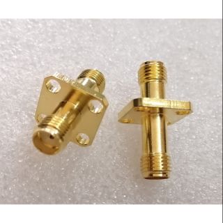 Đầu chuyển đổi Jack SMA 2 đầu cái panel 4 lỗ bắt mặt bích vỏ hộp