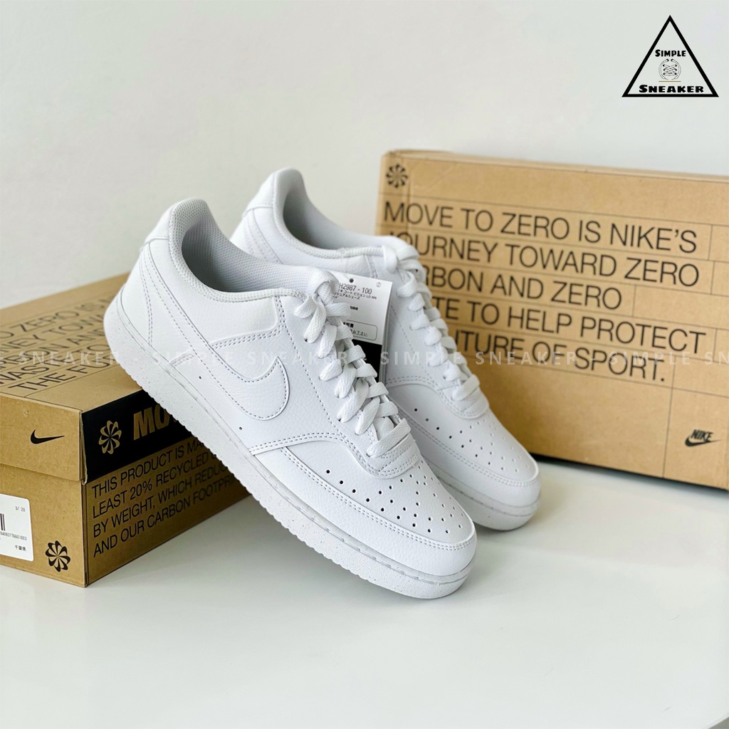 Giày Nữ Nike Court Vision Chính Hãng 💙FREESHIP💙 Nike Court Vision All White - Giày Sneaker Da Màu Trắng - Simple Sneaker