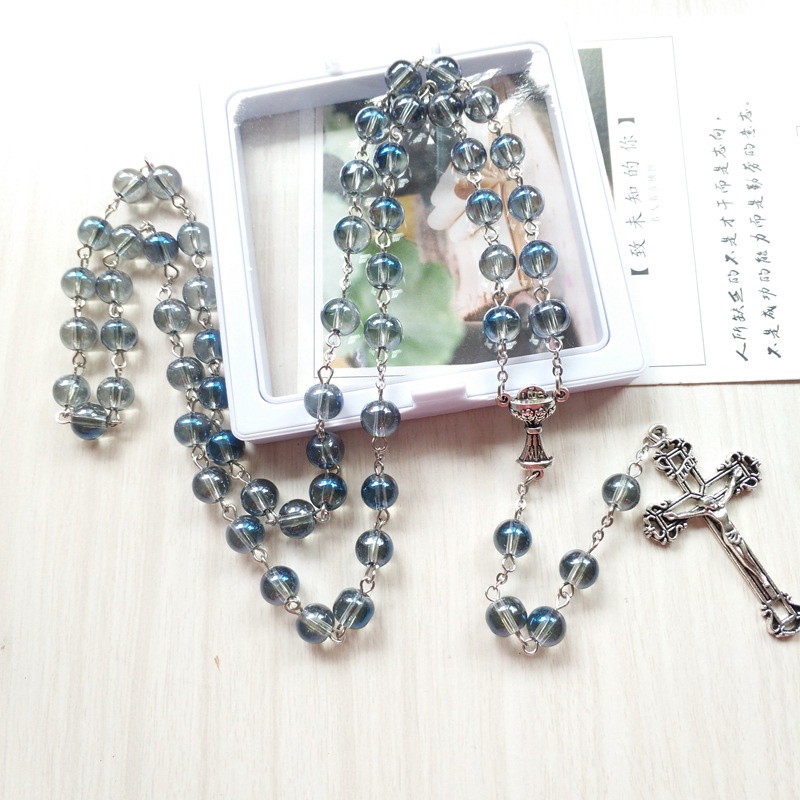 Vòng cổ Mặt Thánh Giá Đính Pha Lê Xanh