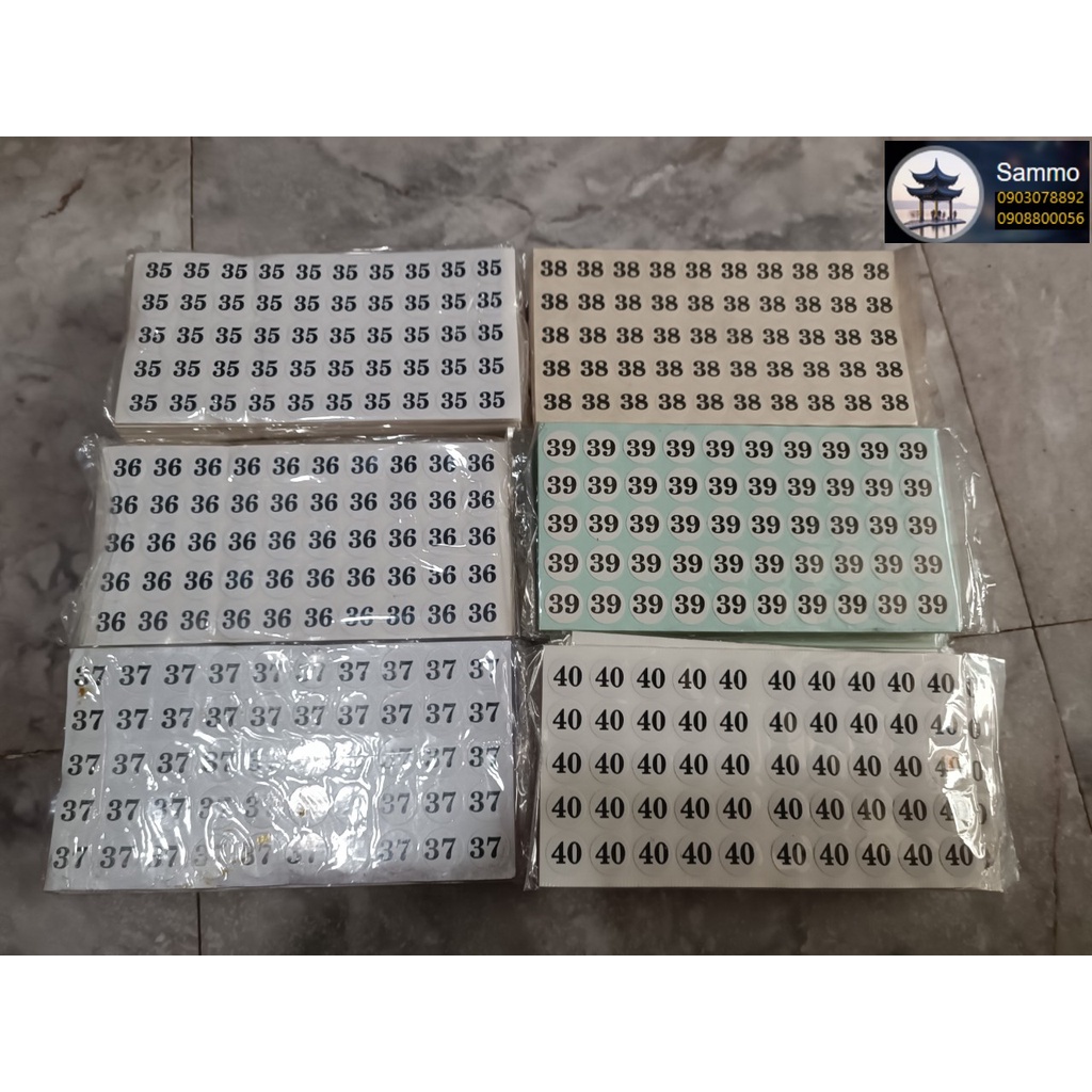 Giá Sỉ Tem Dán Size Quần Áo, Giày Dép từ 35 -&gt; 40 ( Lốc 10 Tờ )