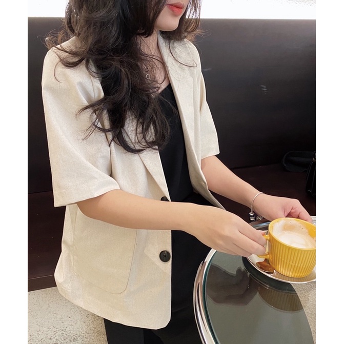 Áo khoác blazer ngắn tay chất linen thiết kế Ma Vie | BigBuy360 - bigbuy360.vn