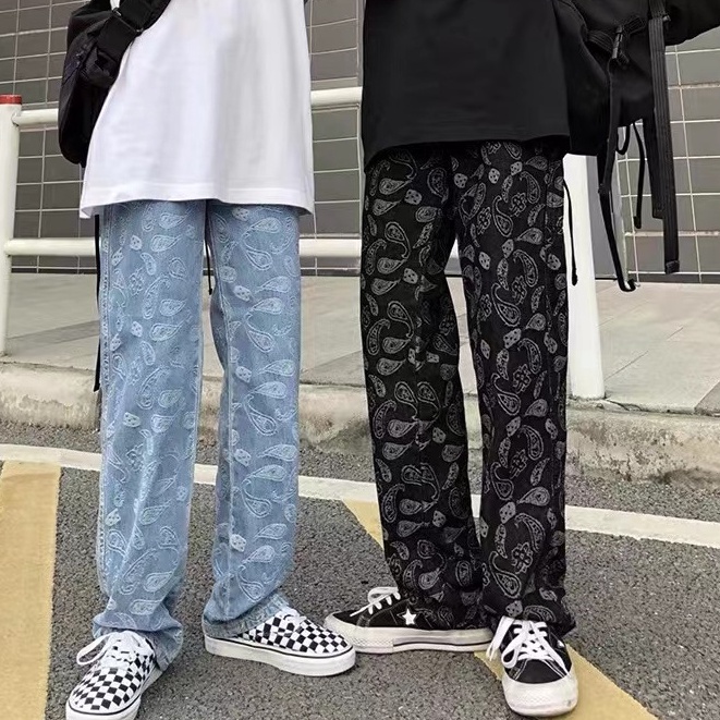 Quần jean nam ống rộng in hoa phong cách Hàn Quốc cho và nữ size S-3XL bigsize fashion quần bò nam simple quần dài ống đứng