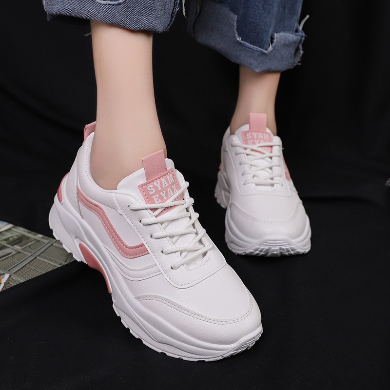 giày thể thao sneaker nữ 2 sọc xanh hồng màu trắng G20 mới 2021