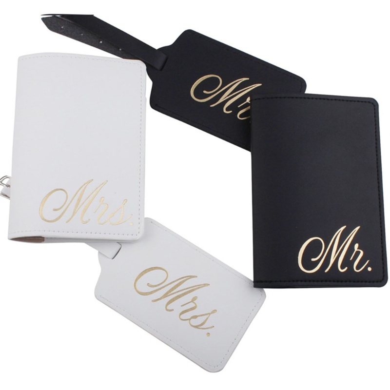 1 Set Ví Da PU Đựng Hộ Chiếu Thẻ Hành Lý Họa Tiết Trăng Mật Cho Cặp Đôi