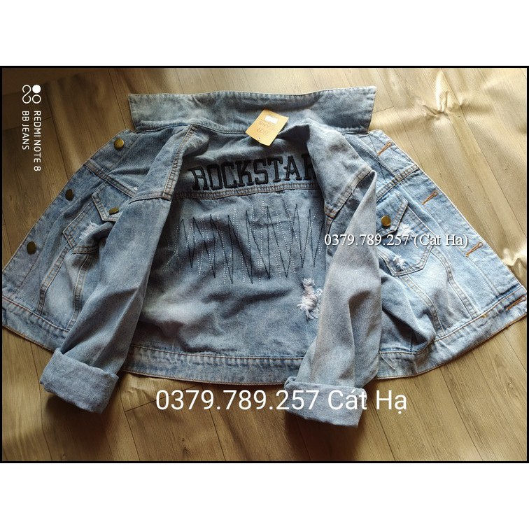 Aó khoác jean nữ xám xanh như hình form dưới 58Kg Rockstar BB33