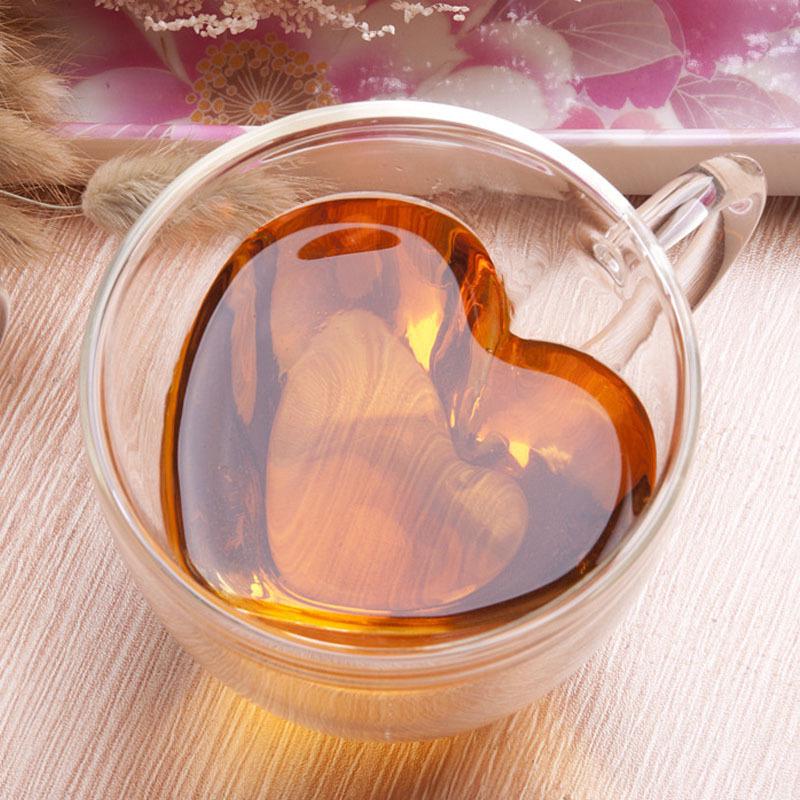 Cốc Thủy Tinh Hai Lớp Chịu Nhiệt Cao Hình Trái Tim Sáng Tạo Tùy Chỉnh