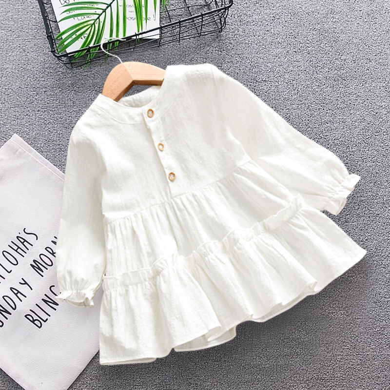 Đầm Cotton Dài Tay Phong Cách Hàn Quốc Cho Bé Gái