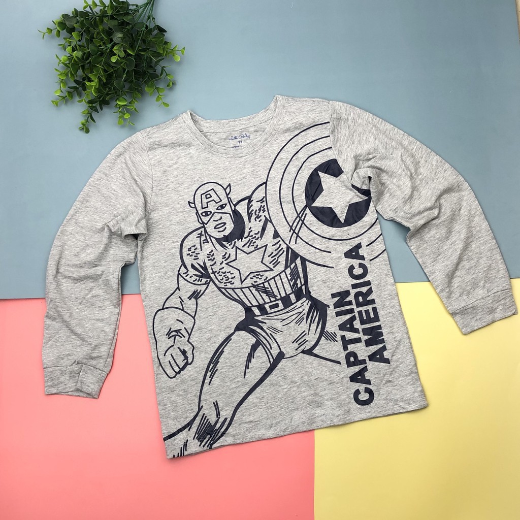 Áo cotton thu đông bé trai dài, phối tay in hình size 11-16T, cho bạn từ 31-45kg, chất cotton dày dặn, đanh tay