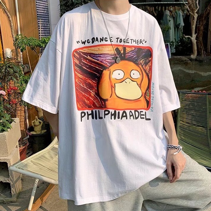 Áo Thun Dáng Rộng Cổ Tròn In Hoạt Hình Phong Cách Hàn Quốc Thời Trang Mùa Hè Dành Cho Nam