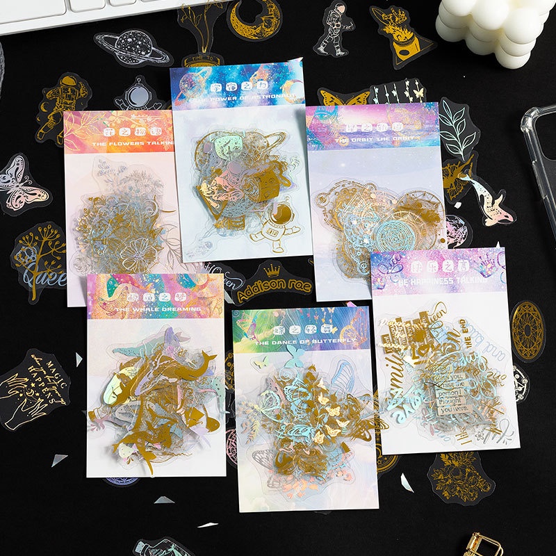 Set 50 Miếng Dán Hình Hành Tinh Màu Đồng Trang Trí Sổ Tay Album/Nhật Ký