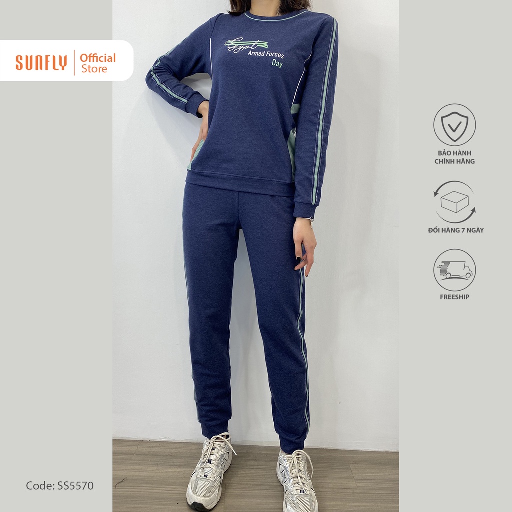 Bộ đồ mặc nhà nữ thể thao cotton da cá dày dặn SUNFLYáo dài quần dài SS5661