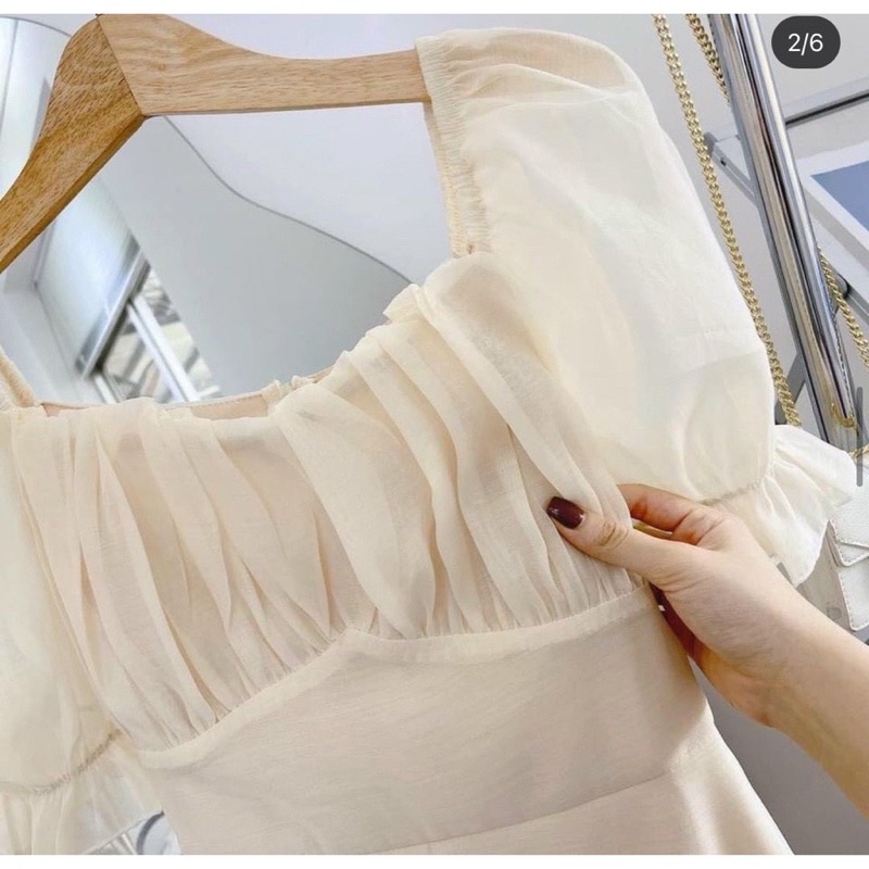 ✔ 𝗙𝗥𝗘𝗘 𝗦𝗛𝗜𝗣 VÁY TƠ BỒNG XÒE 2 LỚP DẦY DẶN MÀU BE MẶC TÔN DA LẮM MN A