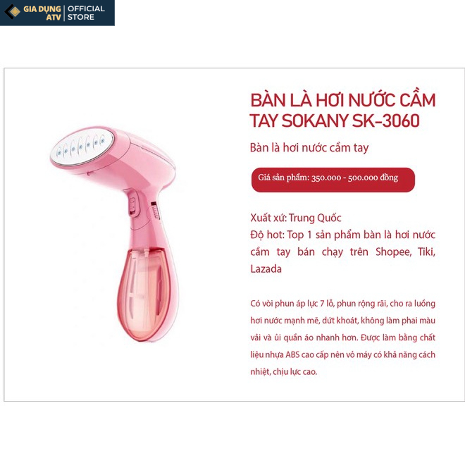 Bàn Là Hơi Nước Cầm Tay Cao Cấp SOKANY Chính Hãng [FREESHIP] , Bàn Ủi Hơi Nước Cầm Tay , Máy Ủi Hơi Nước