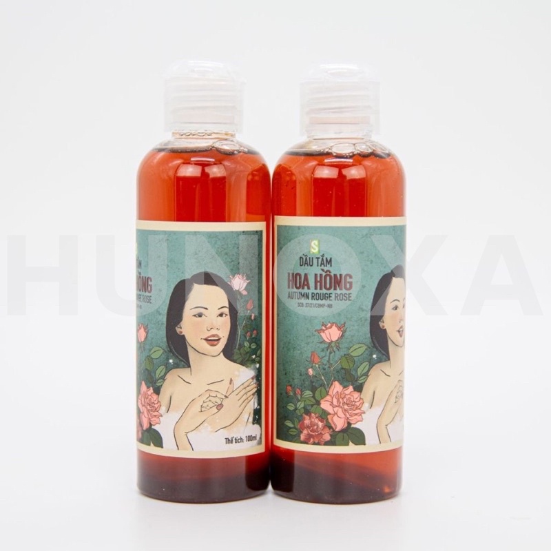 Dầu tắm hoa hồng Sinh Dược, dầu tắm thảo dược chiết xuất 100% từ thiên nhiên, an toàn không hóa chất - HUNOXA