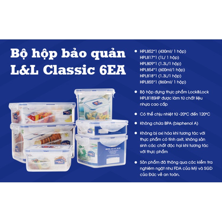 Bộ 6 hộp nhựa bảo quản thực phẩm Lock&Lock Classic kín hơi và an toàn thực phẩm