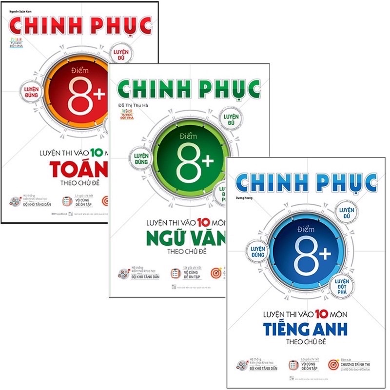 Sách - (Combo 3 cuốn) Chinh Phục Luyện Thi Vào Lớp 10 Môn Toán - Văn - tiếng Anh (Theo chủ đề)