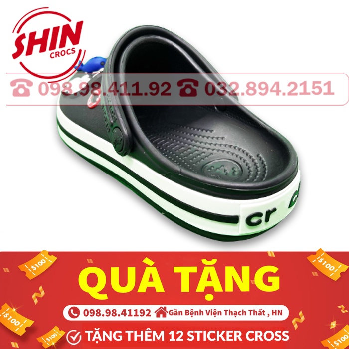 dép crossFREESHIPdép cross đế bánh mì bít đầu họa tiết đen hotrend BAN03 tặng thêm 12 sticker cross