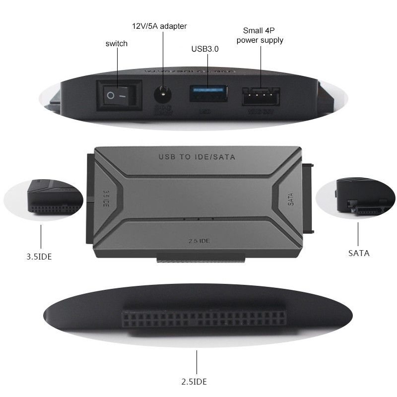 Bộ đổi nguồn 12V 2A và cáp USB 3.0 PLAYER cho SATA HDD / SSD 2 5 inch / 3 5 inch và ổ đĩa quang IDE HDD hỗ trợ 5TB