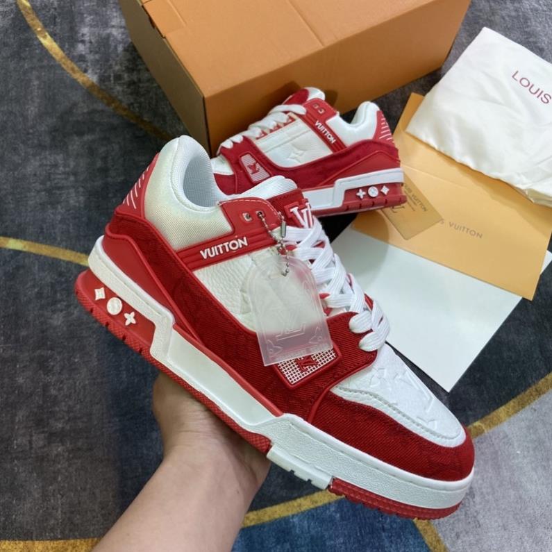 Giày Lv Red White Lai Au Sc [ Full Box + Free Ship ], Giày Lv Đỏ Trắng Cao Cấp Độn Đế Nam Nữ Ảnh Thật Bongstore Tự Chụp