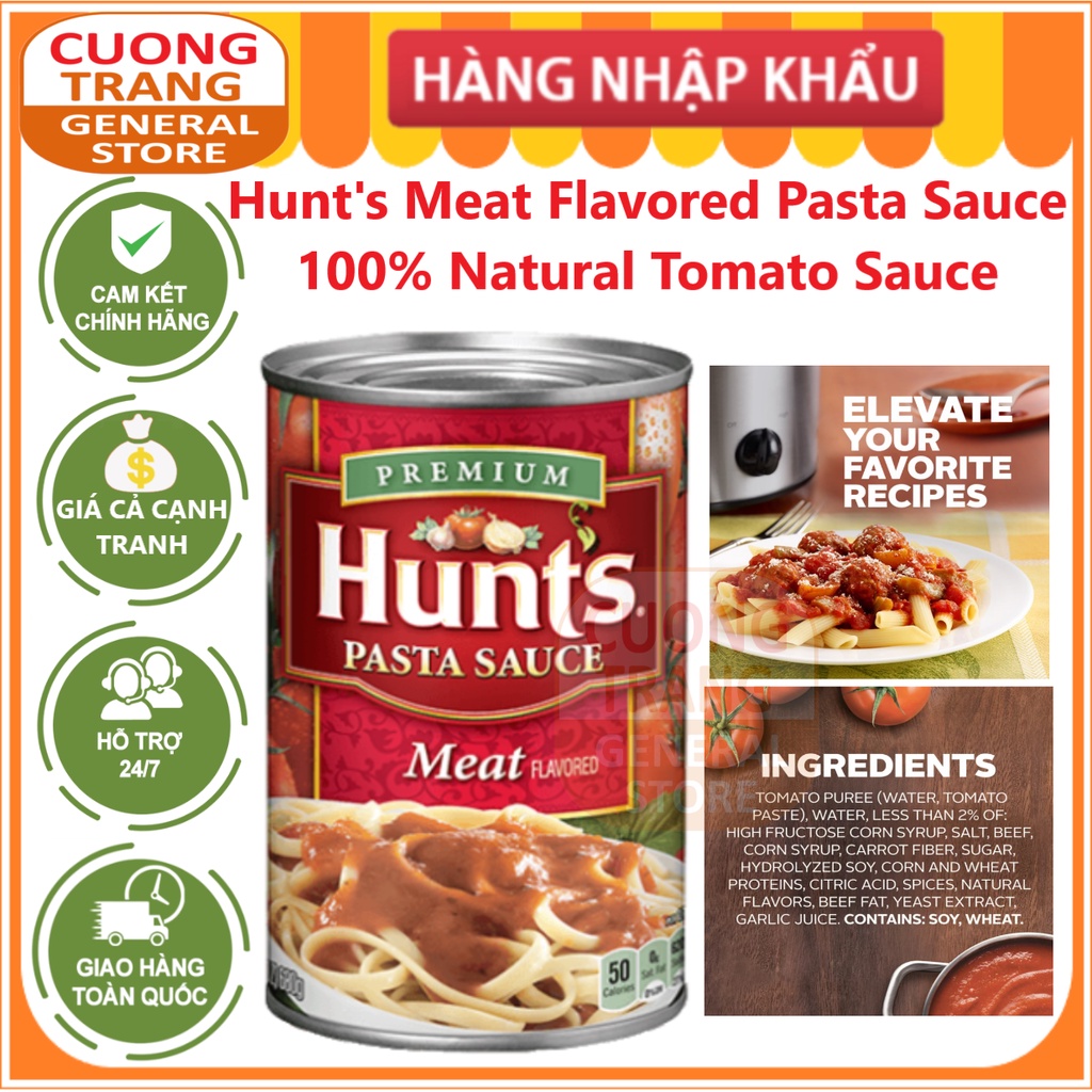 Sốt hunt's meat flavored pasta sauce, 100% natural tomato sauce 680g