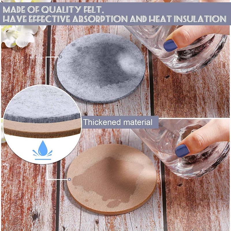 Bộ 8 Miếng Lót Ly Tròn Bằng Vải Nỉ Kèm Hộp Đựng Cho Nhà Bếp/Quán Bar/Nhà Bếp