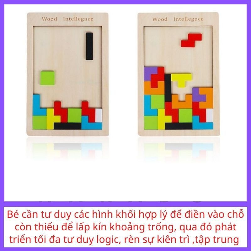 Xếp hình gỗ Tetris Montesorri thông minh cho bé
