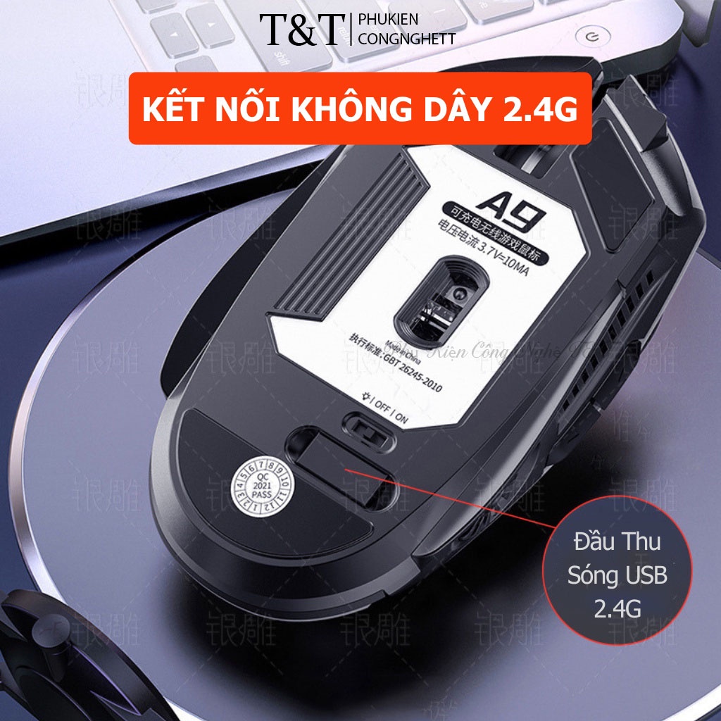 Chuột gaming không dây sạc pin SHINSOTECH A9 cho game thủ chơi game chuyên nghiệp kết nối Wireless 2.4G
